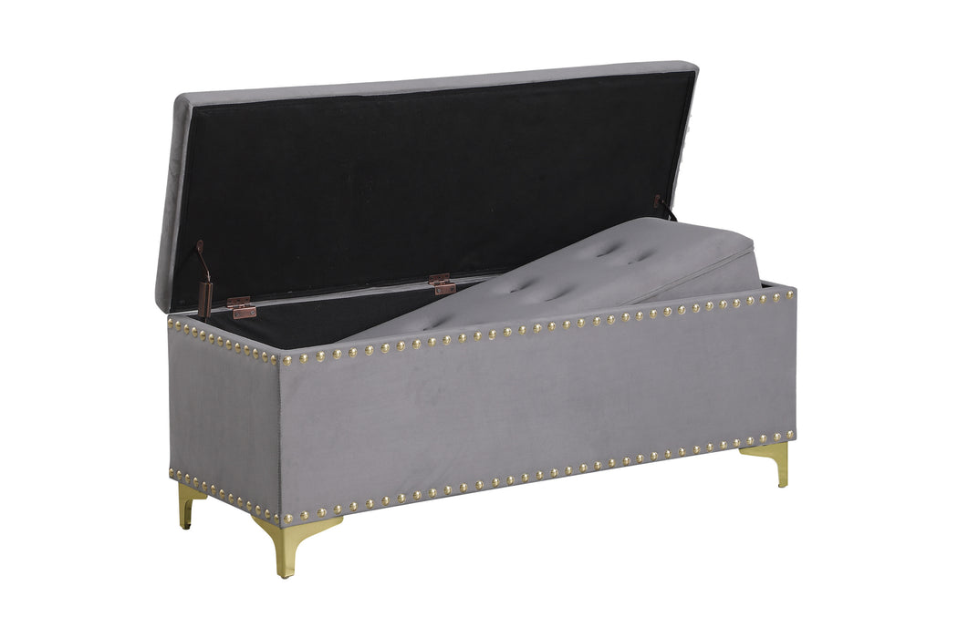 Large Storage Benches Set, Nailhead Trim 2 in 1 Combination Benches, Tufted Velvet Benches with Gold Leg for Living Room, Entryway, Hallway, Bedroom, Light Gray; Support 250 lbs