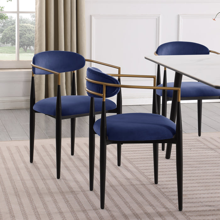 Modern Contemporary 5pc Dining Set White Sintered Stone Table and Blue Chairs Fabric Upholstered Stylish Furniture