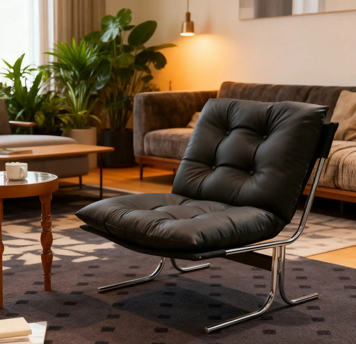 Leather Armchair, Modern Accent Chair High Back, Living Room Chairs with Metal Legs and Soft Padded, Sofa Chairs for Home Office,Bedroom,Dining Room (Black-1pc) Glass House Furnishings