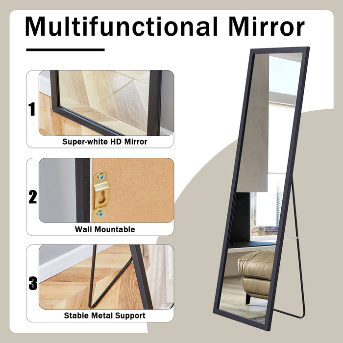 Third generation, black thick wooden frame full body mirror, large floor standing mirror, dressing mirror, decorative mirror, suitable for bedrooms, living rooms, clothing stores57.9"*18.1"