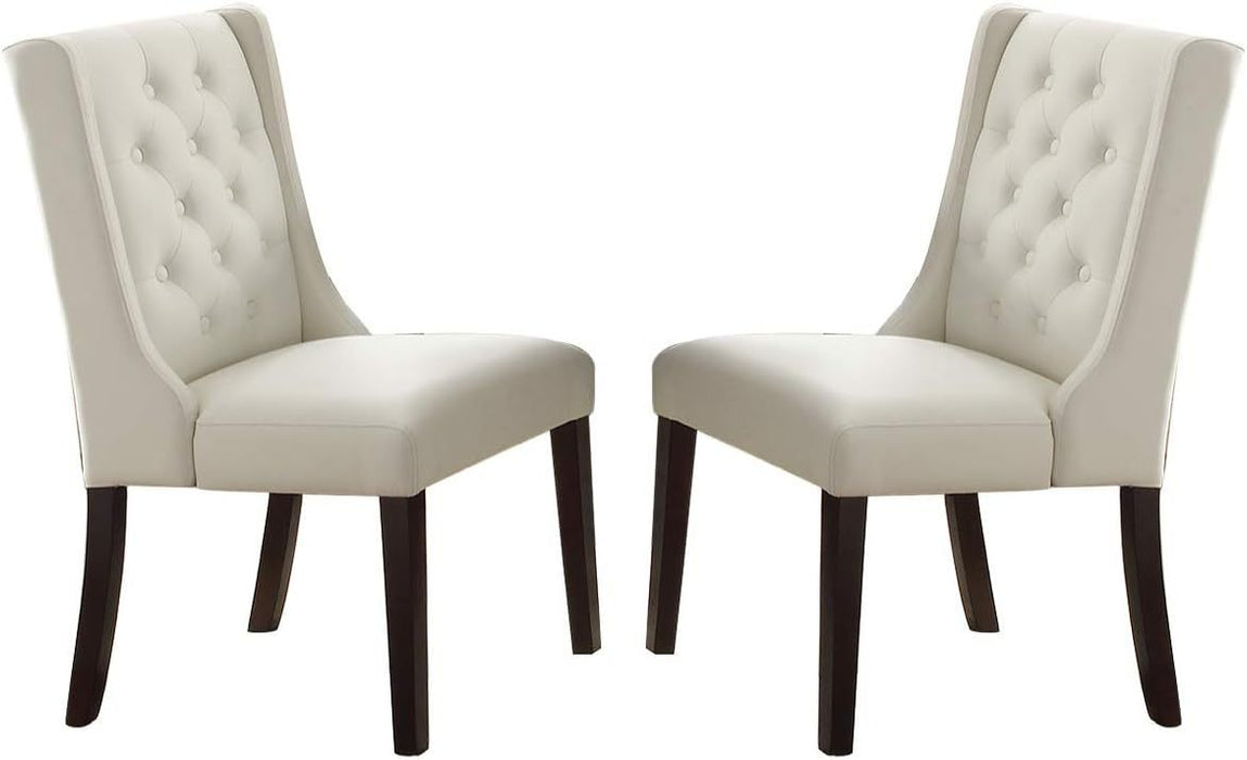 Modern Faux Leather White Tufted Set of 2 Chairs Dining Seat Chair