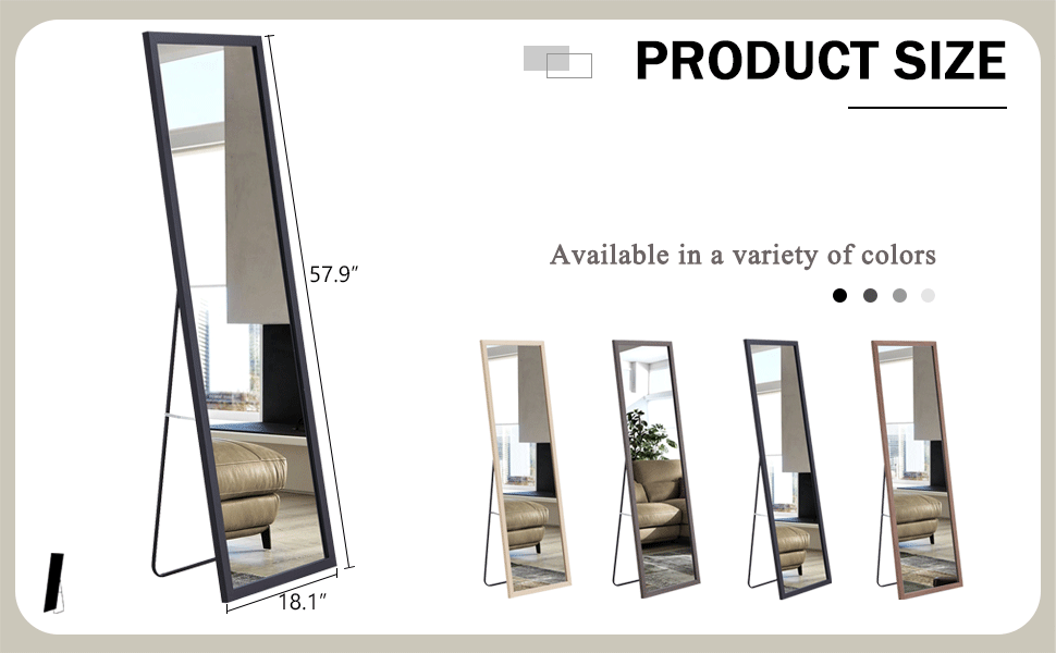 Third generation, black thick wooden frame full body mirror, large floor standing mirror, dressing mirror, decorative mirror, suitable for bedrooms, living rooms, clothing stores57.9"*18.1"