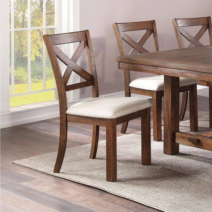 Set of 2 Side Chairs Natural Brown Finish Solid wood Contemporary Style Kitchen Dining Room Furniture Unique X- Design Chairs