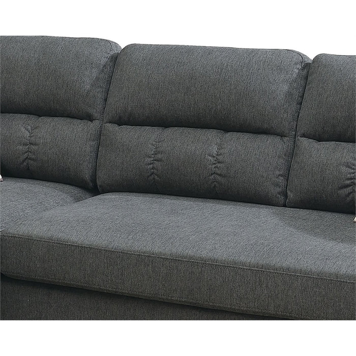 Slate Color Polyfiber Reversible Sectional Sofa Set Chaise Pillows Plush Cushion Couch Nailheads