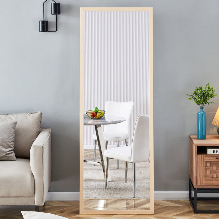 Third generation packaging upgrade, thickened border, light oak solid wood frame full length mirror, dressing mirror, bedroom entrance, decorative mirror, clothing store, mirror.65"*22.8"