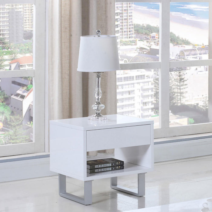 High Glossy White 1-Drawer End Table