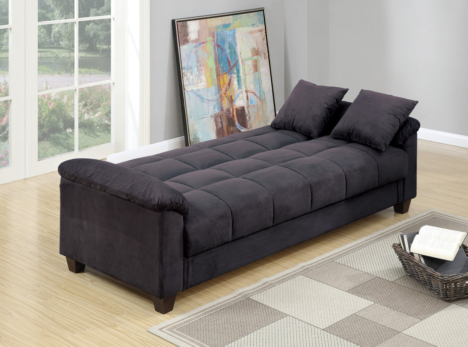 Contemporary Living Room Adjustable Sofa, Ebony Microfiber Couch With Plush Storage & Pillows, Futon Sofa