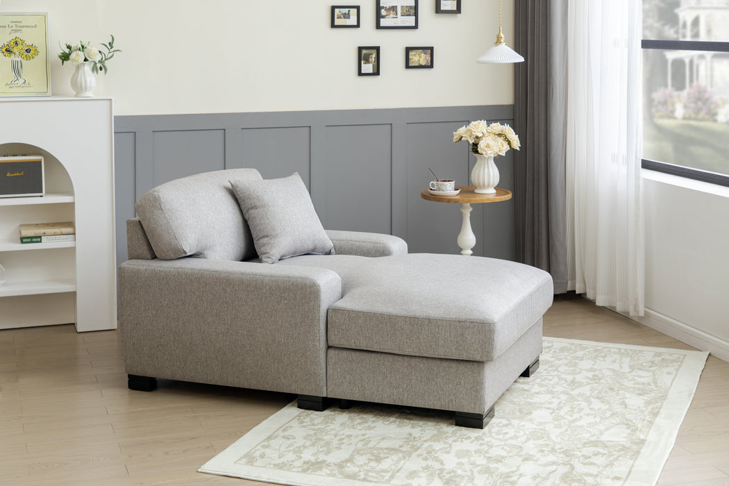 Modern Mid-Century Indoor Oversized Chaise Lounger Comfort Sleeper Sofa with Pillow and Soild Wood Legs, Linen, Gray