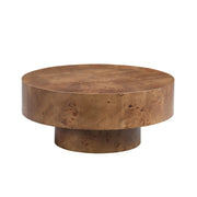 31.49'' Burl Wood Veneer Coffee table and Sturdy Pedestal for Living Room Office Apartment Walnut Glass House Furnishings