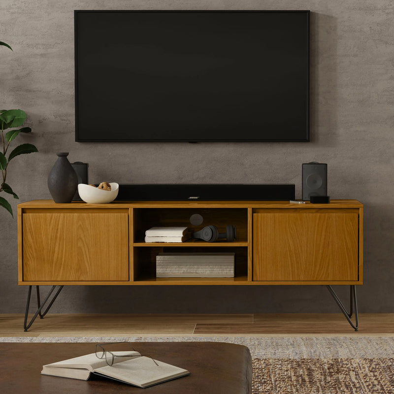 Hunter 60 inch Wide TV Stand in Oak Veneer For TVs up to 65 inches Glass House Furnishings