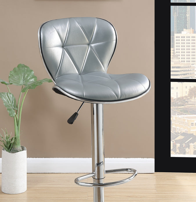 Silver / Grey Faux Leather PVC Stool Counter Height Chairs Set of 2 Adjustable Height Kitchen Island Stools Chrome Base.