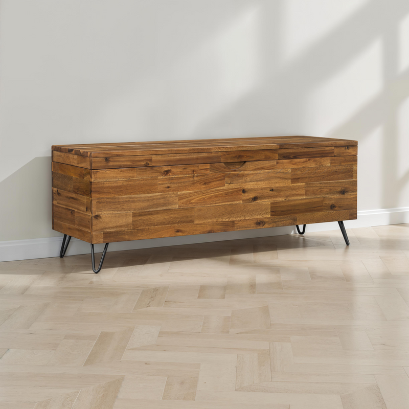 Solid Acacia Wood 46-inch Storage Bench Glass House Furnishings