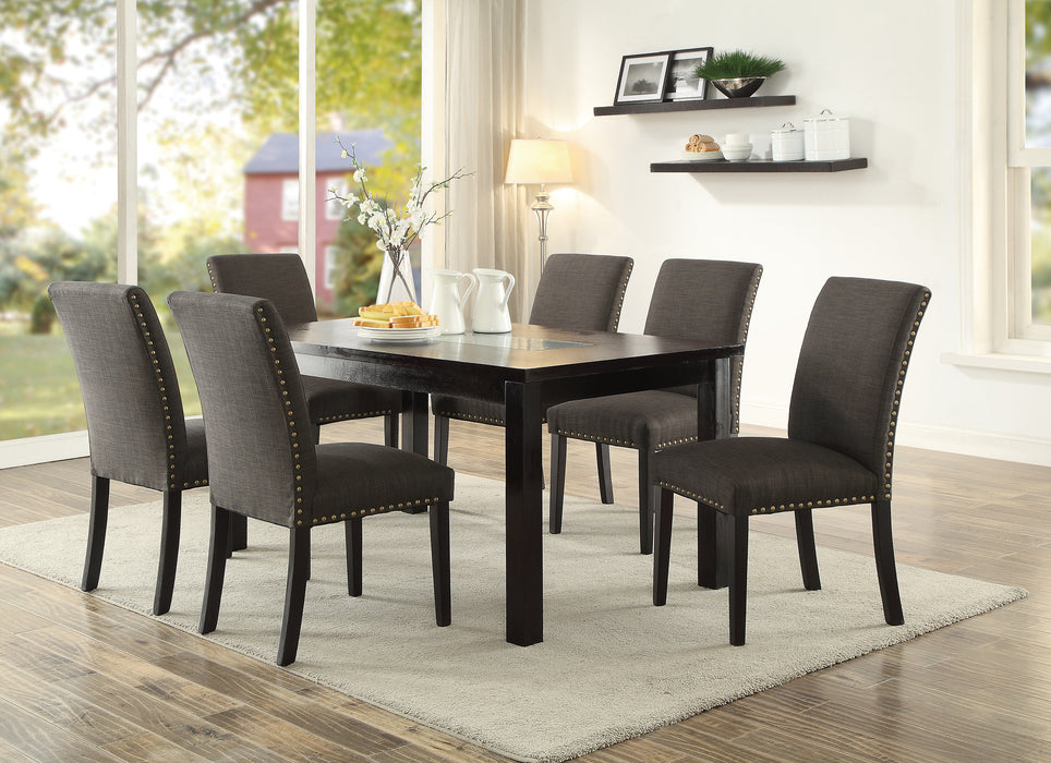 Dining Room Chairs Ash Black Polyfiber Nail heads Parson Style Set of 2 Side Chairs Dining Room Furniture