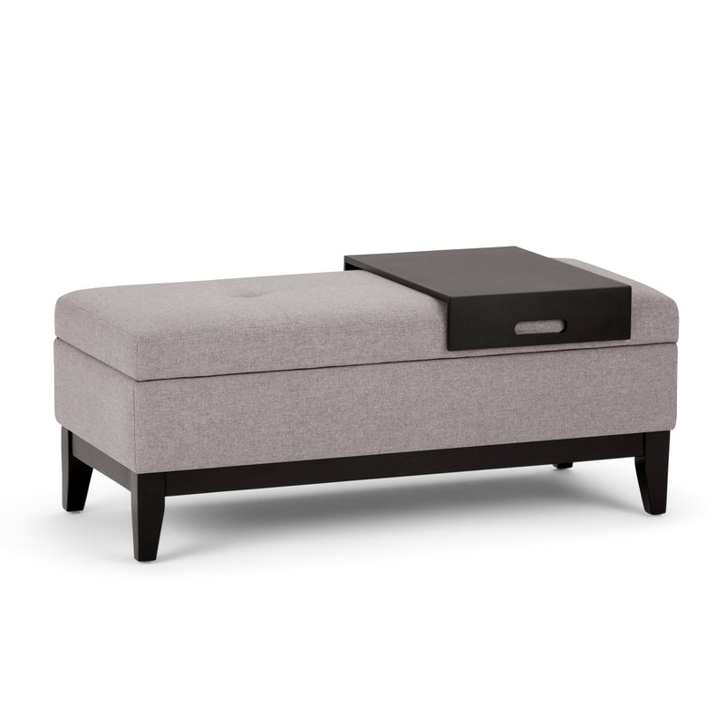 Oregon Cloud Gray Linen-Look Storage Ottoman Bench Glass House Furnishings