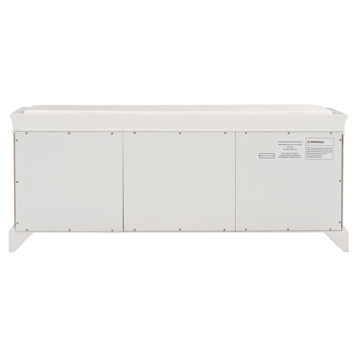 TREXM Storage Bench with 2 Drawers and 2 Cabinets, Shoe Bench with Removable Cushion for Living Room, Entryway (White)