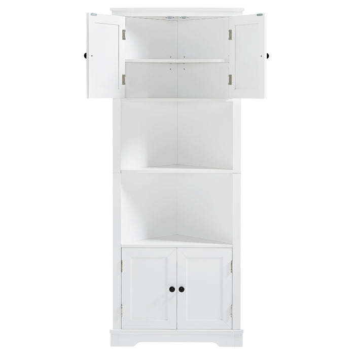 Tall Bathroom Storage Cabinet, Corner Cabinet with Doors and Adjustable Shelf, MDF Board, White