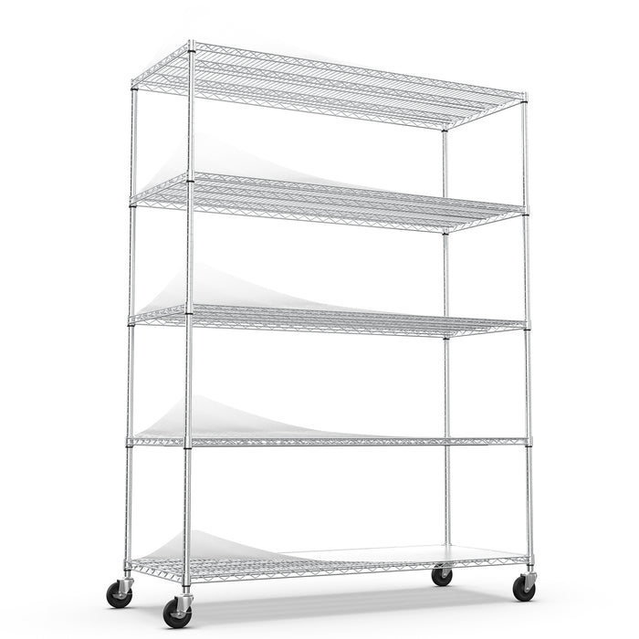 5 Tier 7500lbs Heavy Duty Adjustable Storage Rack Metal Shelf Wire Shelving Unit with Wheels & Shelf Liners - 82" H x 60" L x 24" D - Chrome