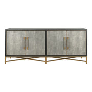 Sideboard, Solid Wood Frame, Vegan Leather, Grey Glass House Furnishings