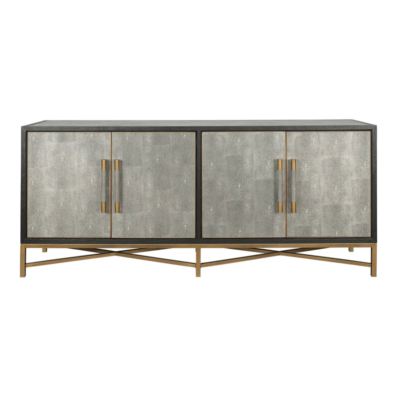 Sideboard, Solid Wood Frame, Vegan Leather, Grey Glass House Furnishings