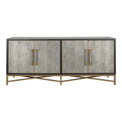 Sideboard, Solid Wood Frame, Vegan Leather, Grey Glass House Furnishings