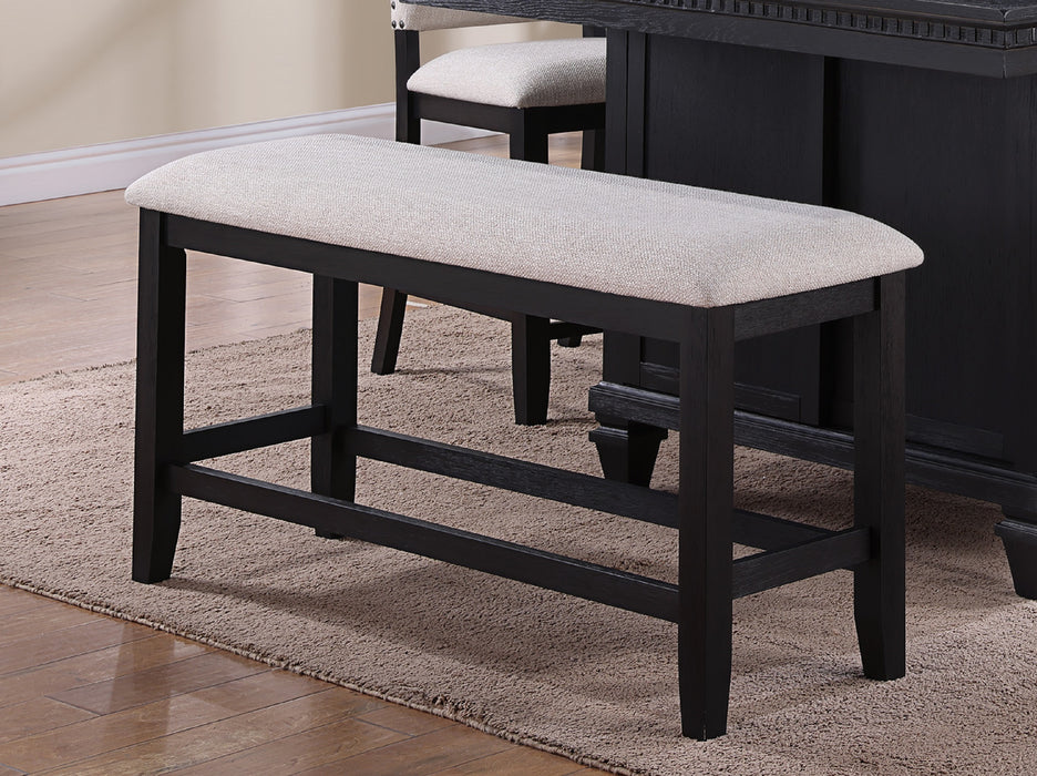 Vintage Charcoal Black Finish Counter Height Bench with Fabric Upholstery