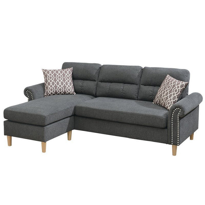 Slate Polyfiber Reversible Sectional Sofa Set with Chaise, Pillows, Plush Cushion, Couch Nailheads