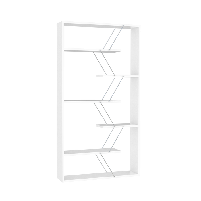 Furnish Home Store Wood Frame Etagere Open Back 6 Shelves Bookcase Industrial Bookshelf for Office and Living Rooms Modern Bookcases Large Bookshelf Organizer, White/Chrome