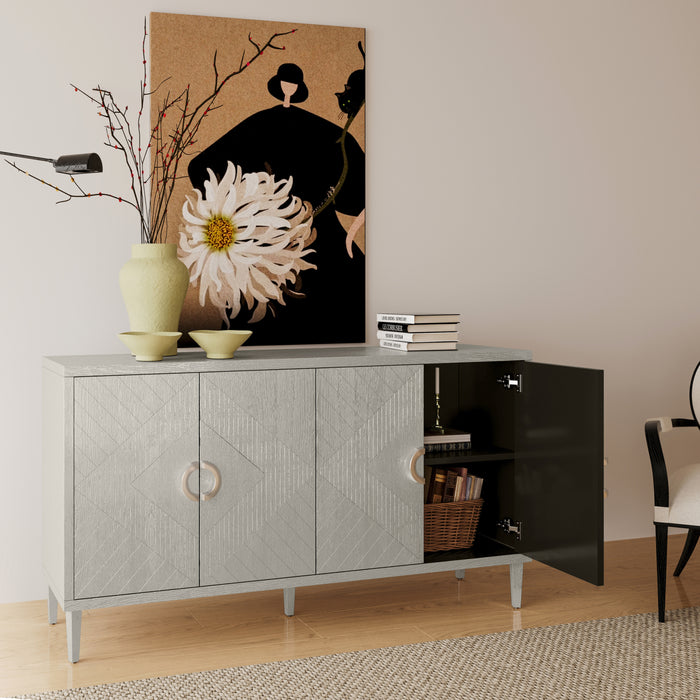 Stylish and Functional 4-Door Storage Cabinet with Pine Legs and MDF, for Living Room Bedroom,and Kitchen,Champagne