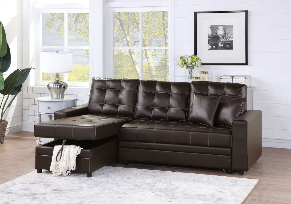 Espresso Convertible Sectional Pull Out Bed Sofa Chaise Reversible Storage Chaise Polyfiber Tufted Couch Lounge