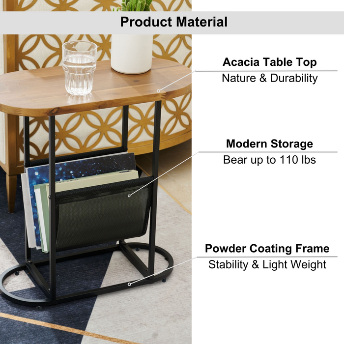 Acacia Oval Small Side Tables Living Room Small Space With Magazines Organizer Storage Space