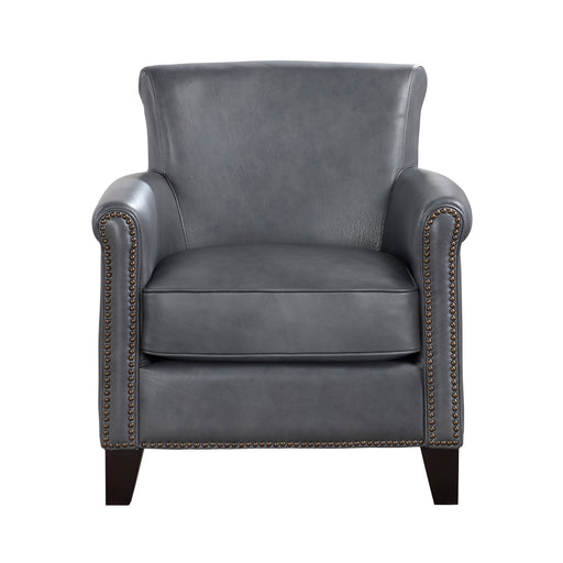 Classic Traditional Accent Chair 1pc Solid Wood frame Burnish Gray Top-Grain Leather Nailhead Trim Living Room Furniture Glass House Furnishings