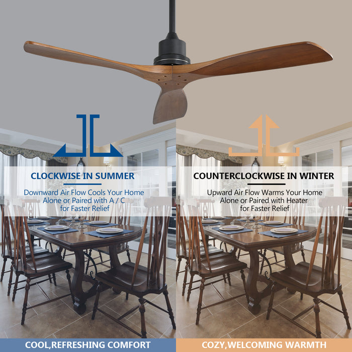 52-inch Outdoor Farmhouse Ceiling Fan With Remote & Carved Wood Blades, Reversible Motor