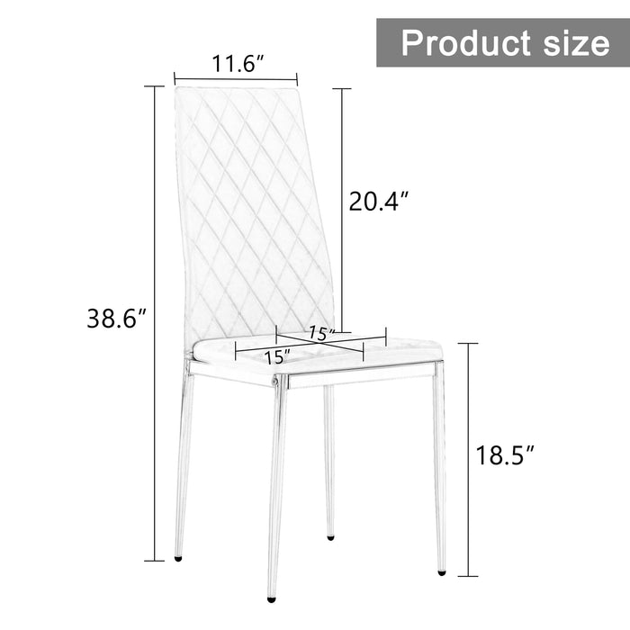 Glass dining table, dining chair set, 4 White dining chairs and 1 dining table Table size 51" W x 31.5"D x 30" H