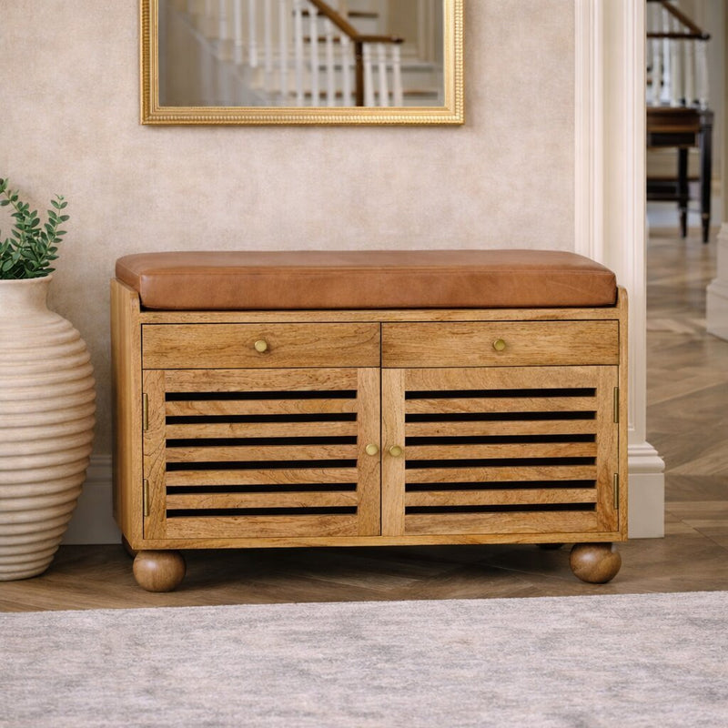 Oakridge Beige Leather Solid Wood Shoe Storage Cabinet Glass House Furnishings