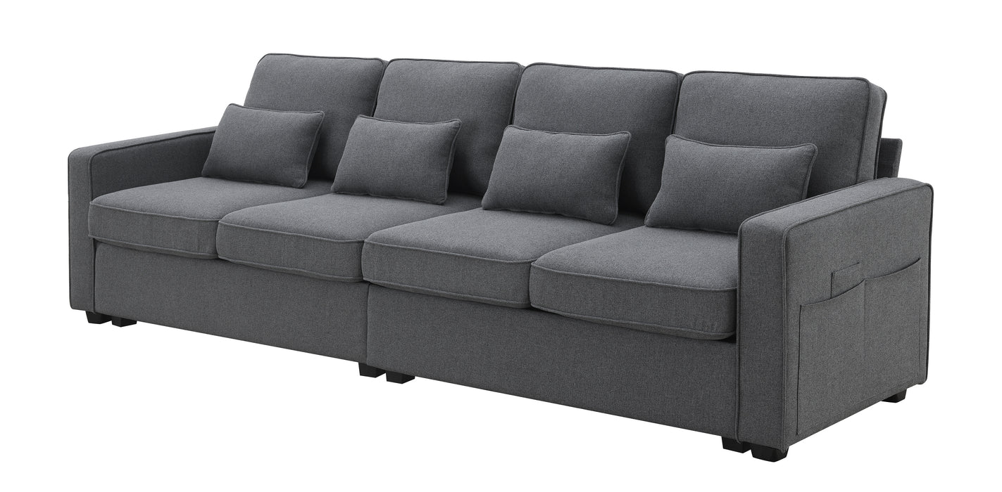 Modern 104" 4-Seater Linen Sofa with Armrest Pockets and Pillows