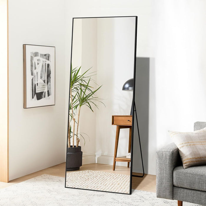 Dolonm 64x21 Inch Full Length Mirror, Aluminum Alloy Frame Floor Mirror, Large Mirror Free-Standing Hanging or Leaning, Full Body Mirror for Living Room, Bedroom, Cloakroom, Hallway, Black