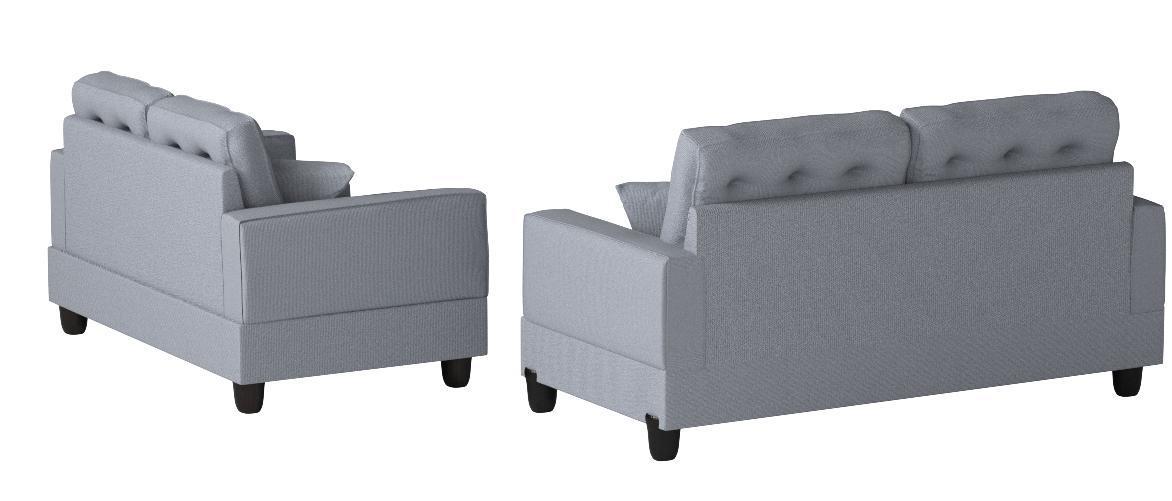 Living Room Furniture 2pc Sofa Set Grey Polyfiber Tufted Sofa Loveseat w Pillows Cushion Couch