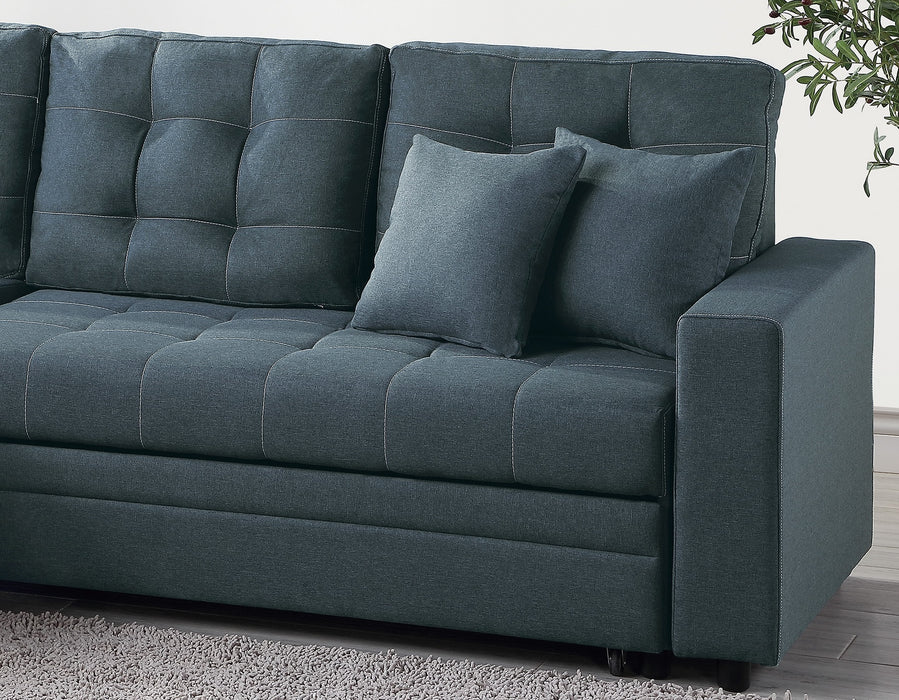 Blue Grey Convertible Sectional Pull Out Bed Sofa Chaise Reversible Storage Chaise Polyfiber Tufted Couch Lounge