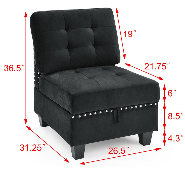 L-Shape Modular Sectional Sofa Set, DIY Combination with 3 Single Chairs, 2 Corners, and 2 Ottomans - Black Velvet