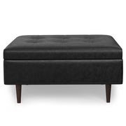 Shay Distressed Black Mid-Century Coffee Table Storage Ottoman Glass House Furnishings
