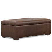 Gabbie Distressed Chestnut Vegan Leather Storage Ottoman Glass House Furnishings