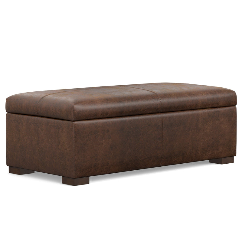 Gabbie Distressed Chestnut Vegan Leather Storage Ottoman Glass House Furnishings