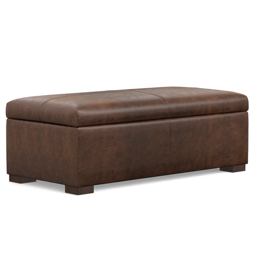 Gabbie Distressed Chestnut Vegan Leather Storage Ottoman Glass House Furnishings