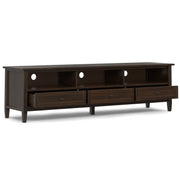 Warm Shaker 72 inch Wide Solid Wood Low TV Stand in Tobacco Brown for TVs up to 80 inches Glass House Furnishings
