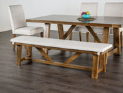 Modern Upholstery Bench With Cushion Rustic Style Trestle Base Upholstered Seat Brown And White Finish Glass House Furnishings
