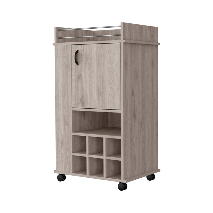 Allandale 1-Door Bar Cart With Wine Rack & Casters Light Gray