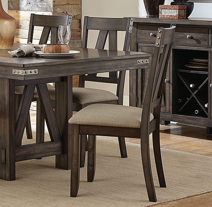 Set of 2 Brown Side Chairs With Metal Banded Rivets, Cotton Fabric Upholstered Dining Furniture