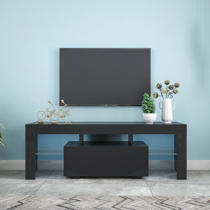 Modern Black TV Stand With LED RGB Lights, Flat Screen TV Cabinet, Gaming Consoles, Use In Lounge Room, Living Room, Bedroom