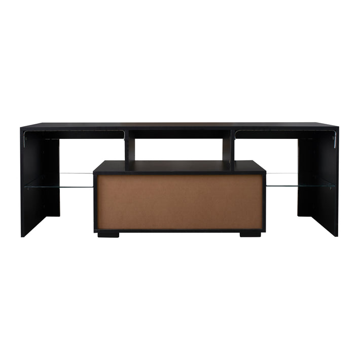 Modern Black TV Stand With LED RGB Lights, Flat Screen TV Cabinet, Gaming Consoles, Use In Lounge Room, Living Room, Bedroom