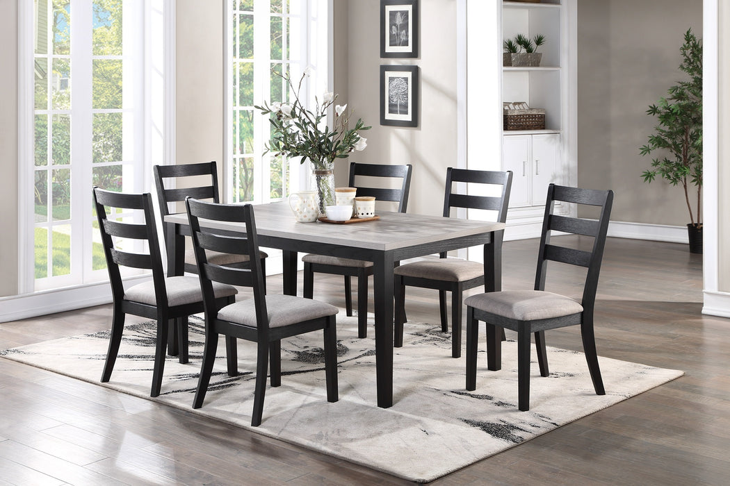 7-Piece Simple Wooden Table Dining Set with Ladder Back Side Chairs & Cushion Seats - Dining Room Furniture, Natural